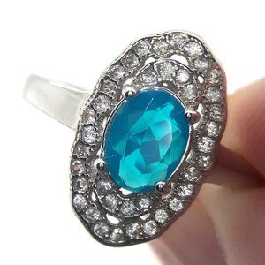 Blue Opal .74ct Platinum Finish Solid 925 Sterling Silver Ring